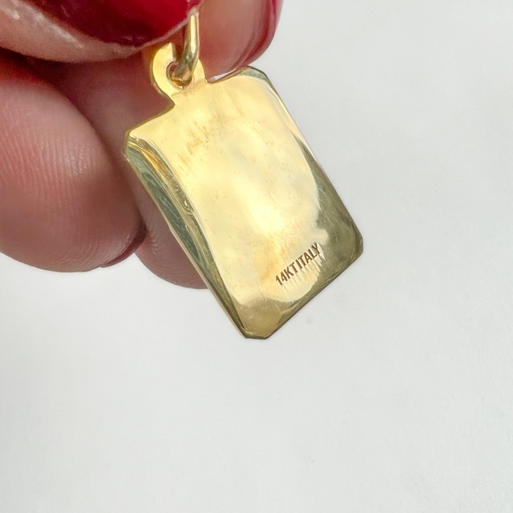 Lucky Symbols Dog Tag Charm Pendant 14K Yellow Gold - Picture 3 of 6